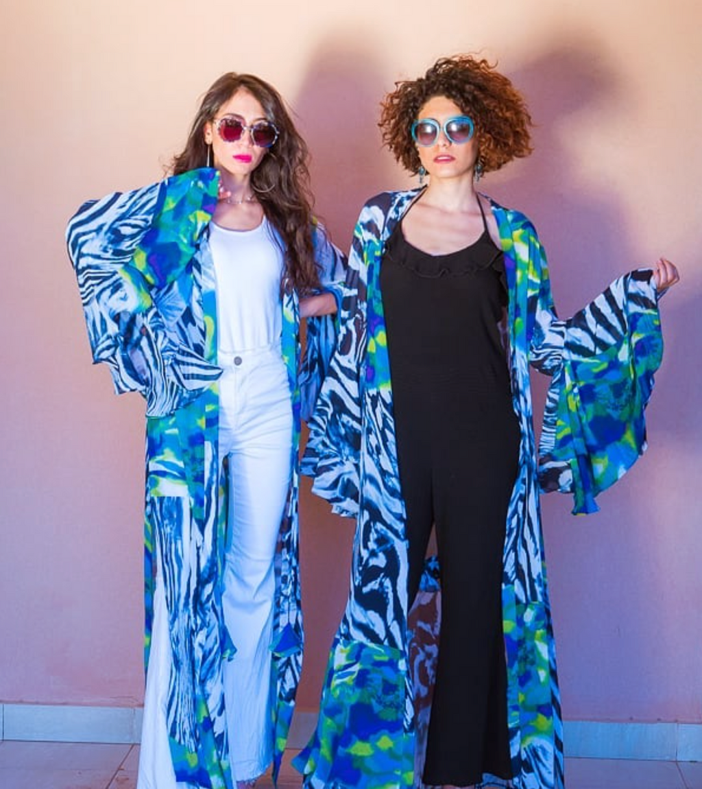 Blue Peacock Ruffled Kimono
