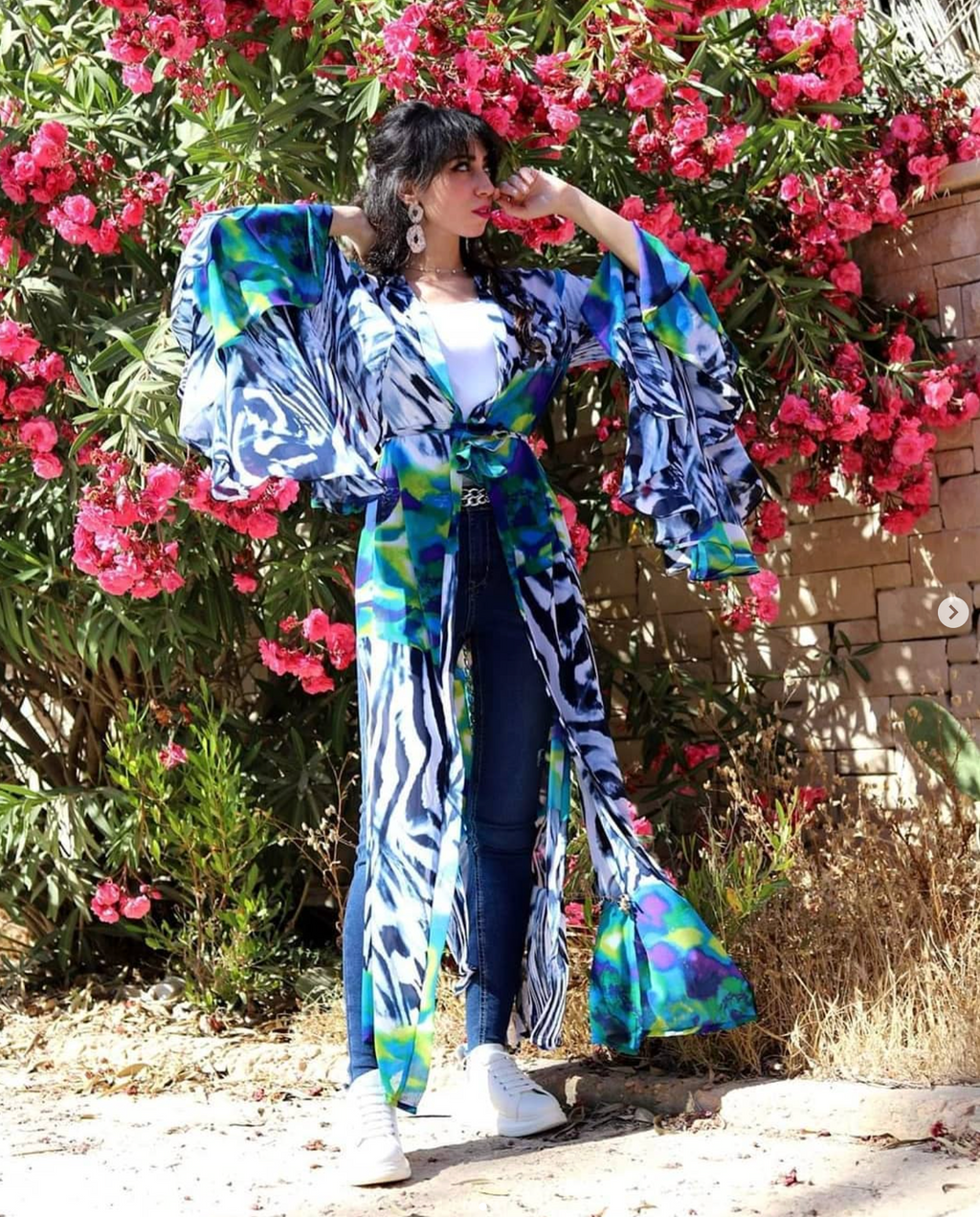Blue Peacock Ruffled Kimono