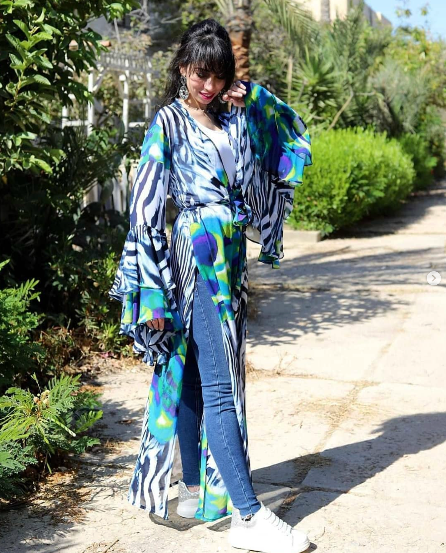 Blue Peacock Ruffled Kimono