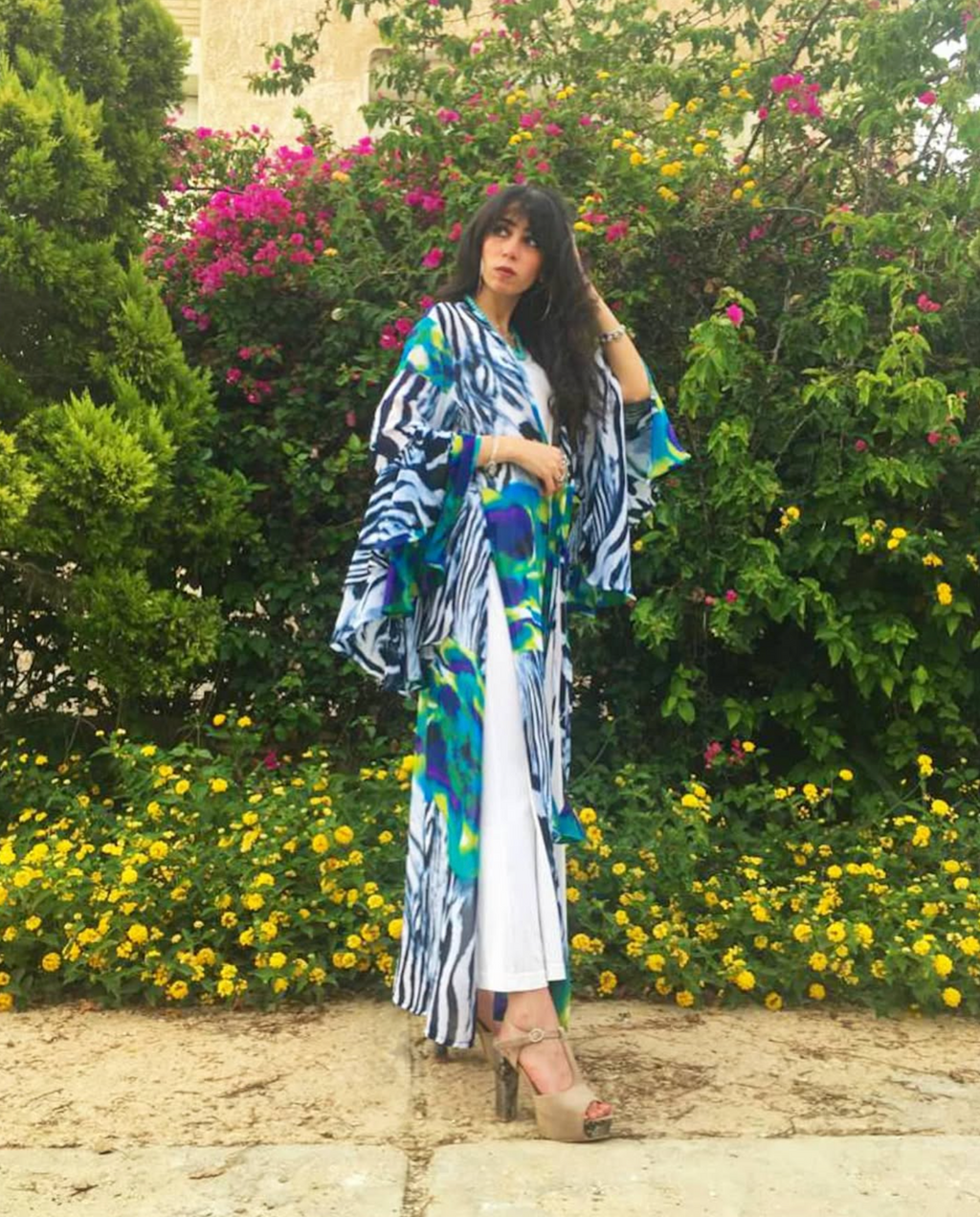 Blue Peacock Ruffled Kimono