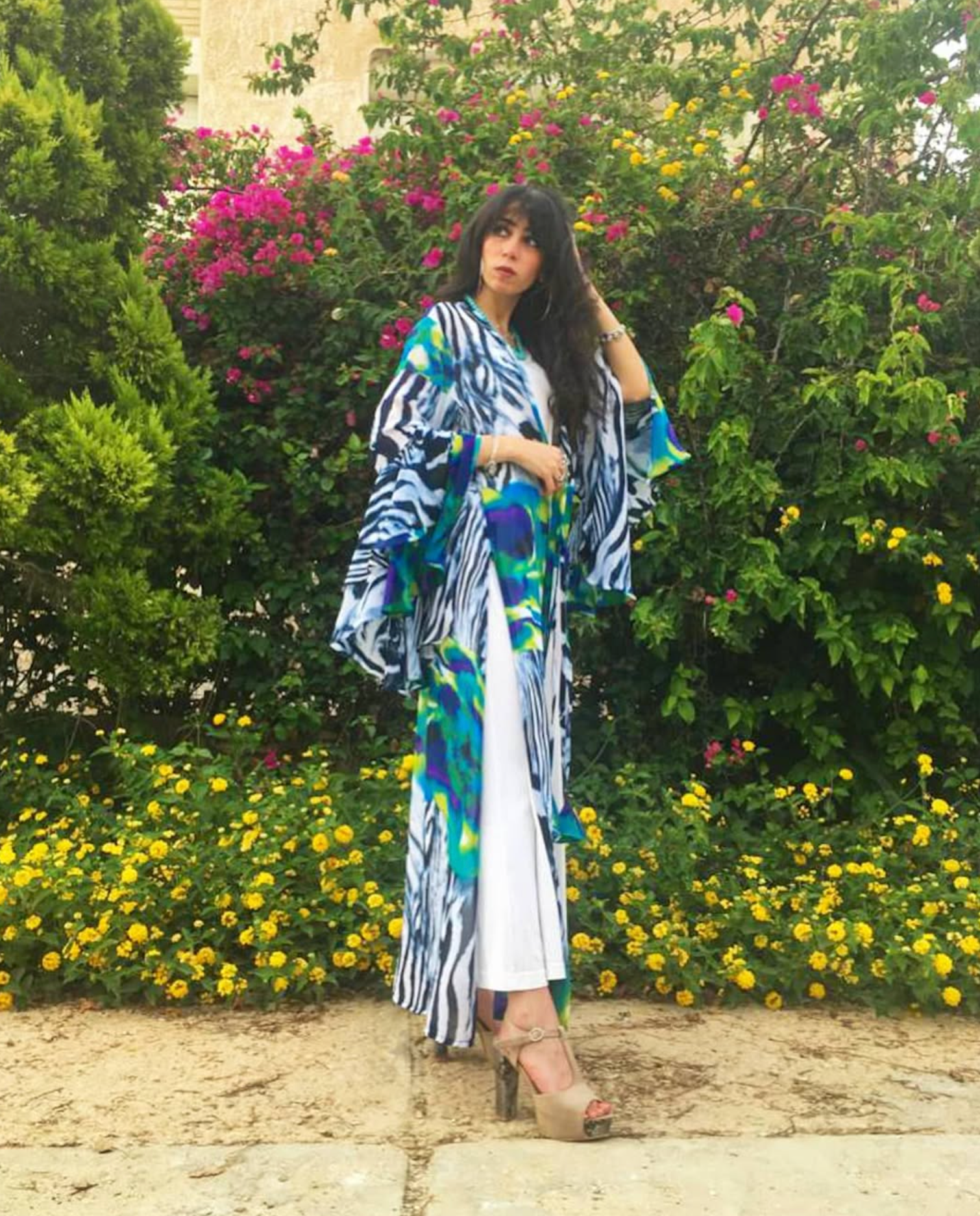 Blue Peacock Ruffled Kimono