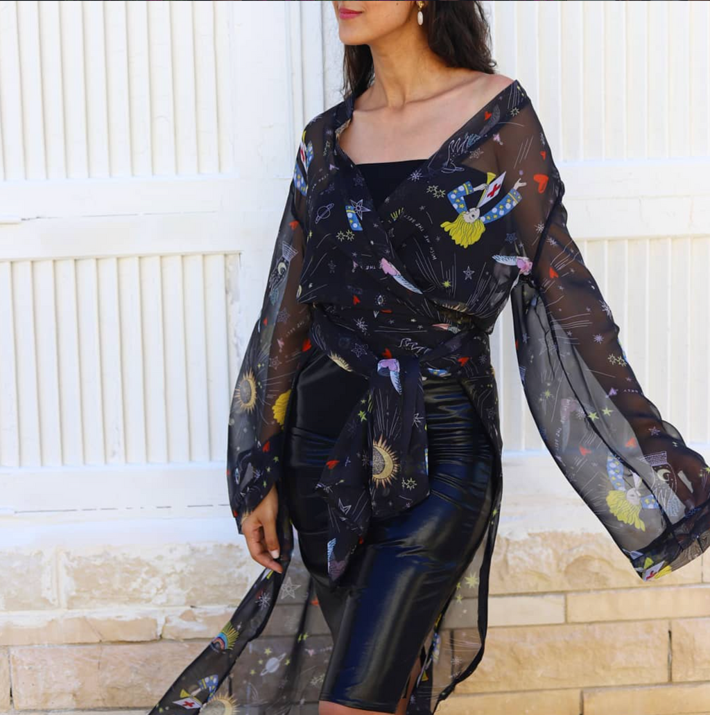 Black See-Through Kimono